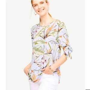 {Ann Taylor} Tropical Leaf Print Blouse in Blue and Green - Size XL